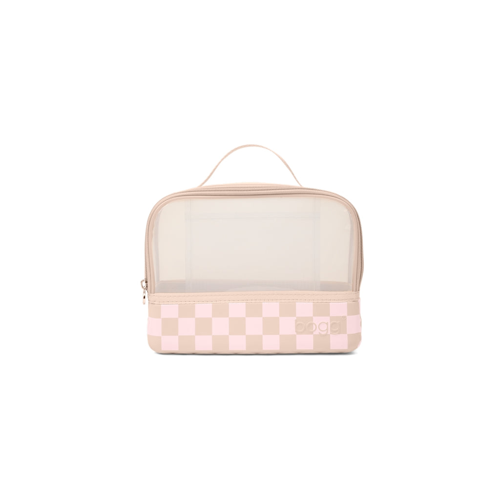 Boggs N' Ends Checkered Linen/ Pink Marshmallow Coastal Travel Beach Bag Modern Multi Purpose Open Top Access Access for Beach Holidays