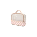 Boggs N' Ends Checkered Linen/ Pink Marshmallow Coastal Travel Beach Bag Modern Multi Purpose Open Top Access Access for Beach Holidays